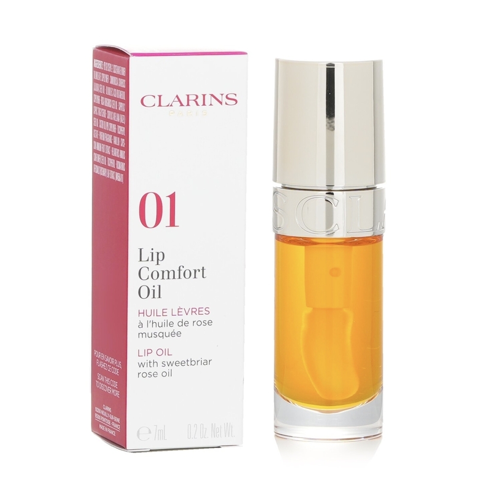 New~ Clarins Organic Lip Comfort Oil 01 Honey~ with Sweetbriar Rose Oil